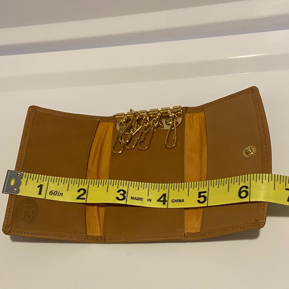 Leather Key & Card Holder Wallet in Tan with Gold Hardware